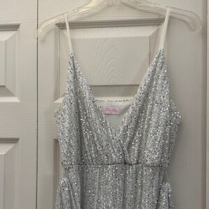 Pink Lily Silver Sequin Jumpsuit